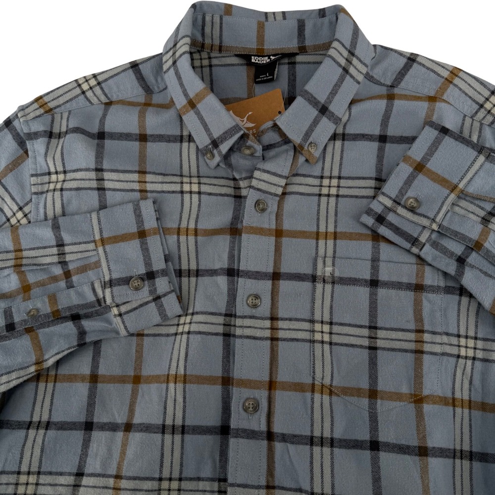 Eddie Bauer Mens Eddies Field Flannel Shirt Blue Plaid Long Sleeve L 0408 0983